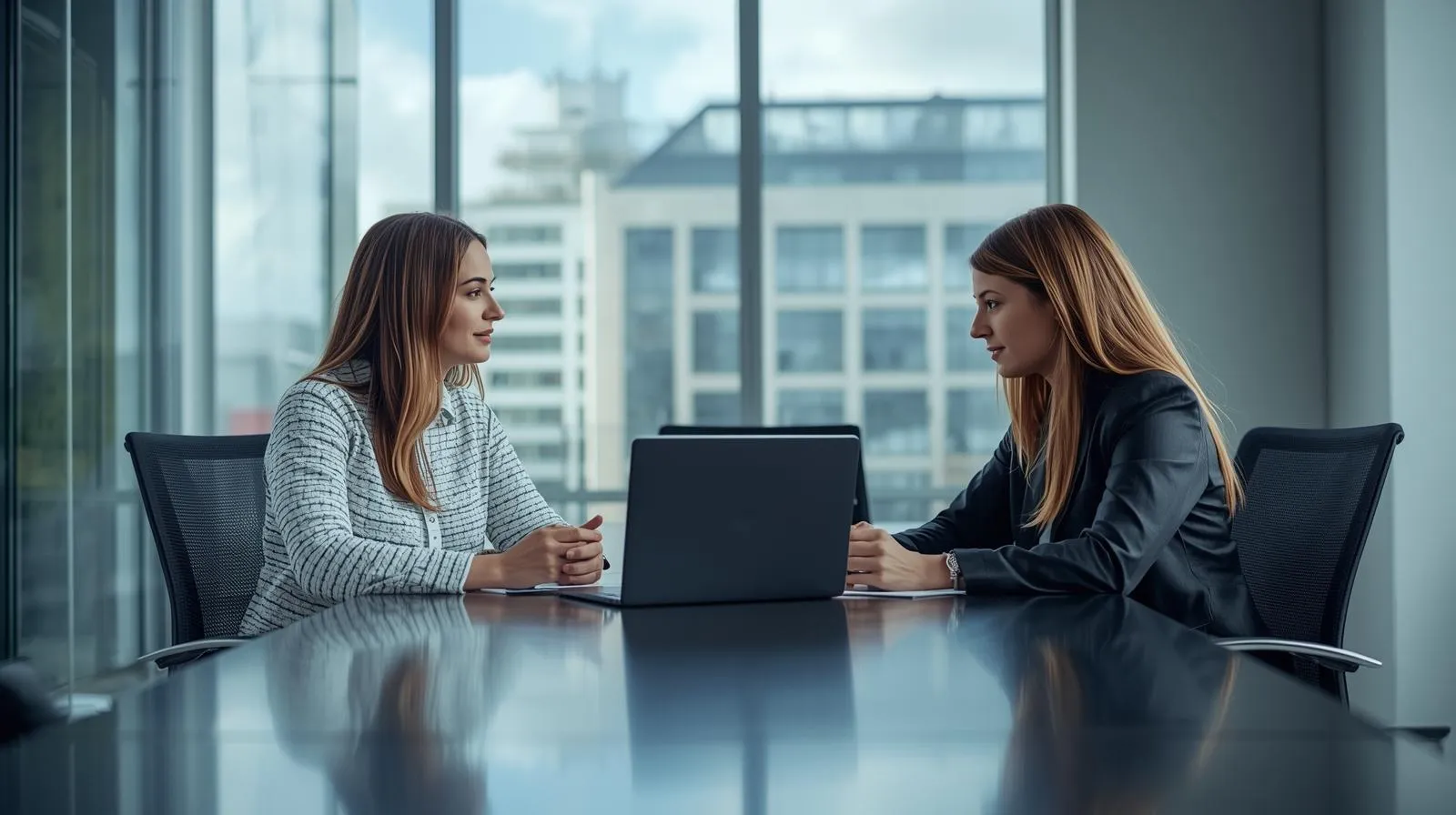 Szakmai megbeszélés modern irodai környezetben